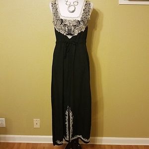 Long black polyester blend embroidered dress